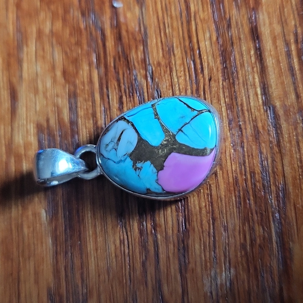 Sterling Silver Cotton Candy Dahlia Turquoise Pendant
